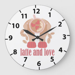 Latte and love cup, hands and coffee quote   large clock