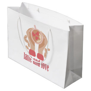 Latte and love cup, hands and coffee quote large gift bag