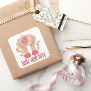 Latte and love cup, hands and coffee quote square sticker