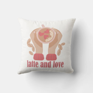 Latte and love cup, hands and coffee quote throw pillow