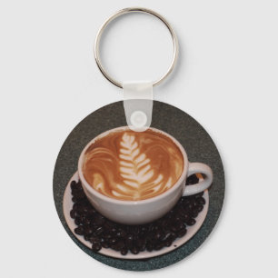 Latte Art and Coffee Beans Keychain