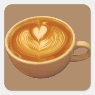 Latte Art Coffee Love Square Sticker