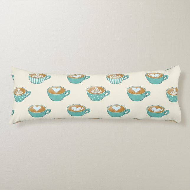 Latte Art in Cute Blue Coffee Mugs Body Pillow (Front)