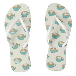 Latte Art in Cute Blue Coffee Mugs Flip Flops