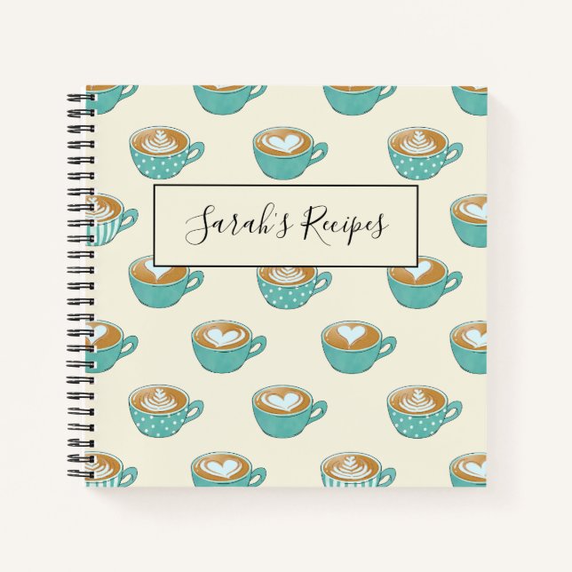Latte Art in Cute Blue Coffee Mugs Notebook (Front)