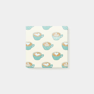 Latte Art in Cute Blue Coffee Mugs Post-it Notes