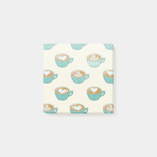 Latte Art in Cute Blue Coffee Mugs Post-it Notes (Front)
