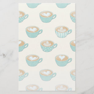 Latte Art in Cute Blue Coffee Mugs Stationery