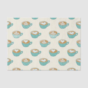 Latte Art in Cute Blue Coffee Mugs Tissue Paper
