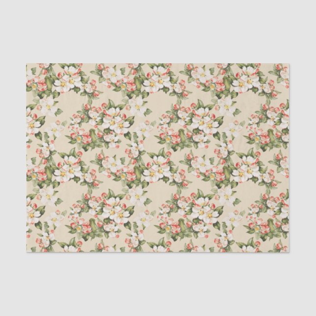 Latte Beige Floral Elegant Tissue Paper (Front)