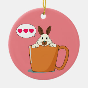Latte Bunny say "Hi" Christmas Ceramic Ornament