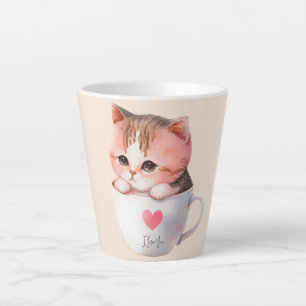 Latte Chat blanc-rose mignonne dans une tasse de thé (2)