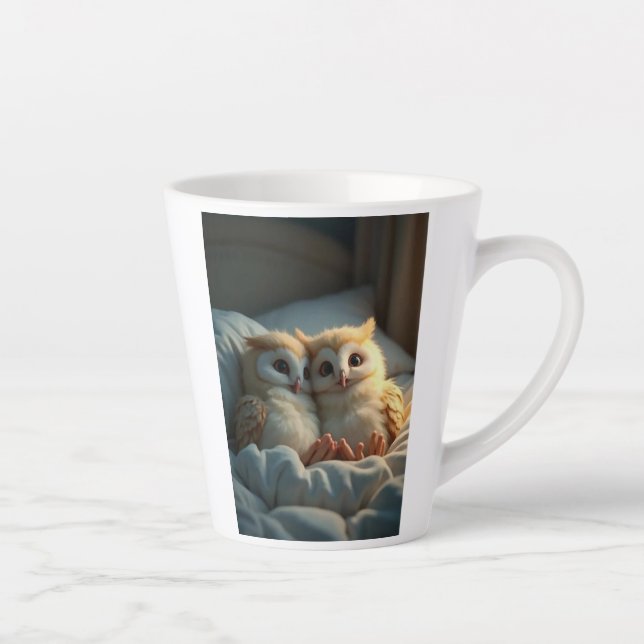 Latte Chouettes mignonnes dans une tasse de lit (Droite)