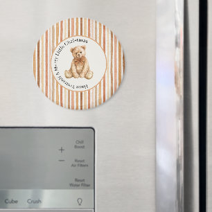 Latte Cocoa Blush Stripes Teddy Bear Christmas Magnet