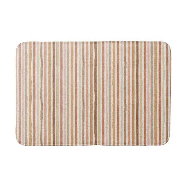 Latte Cocoa Cream Blush Stripes Bath Mat (Front)