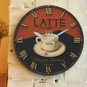 Latte Coffee Italian Café Kitchen Decor Large Clock