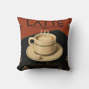 Latte Coffee  Italian Café Kitchen Decor Throw Pillow