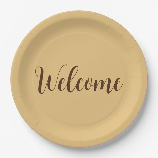 Latte Colour Welcome Professional Name Template Paper Plate (Front)