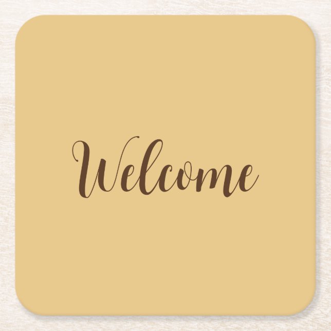 Latte Colour Welcome Professional Name Template Square Paper Coaster (Front)
