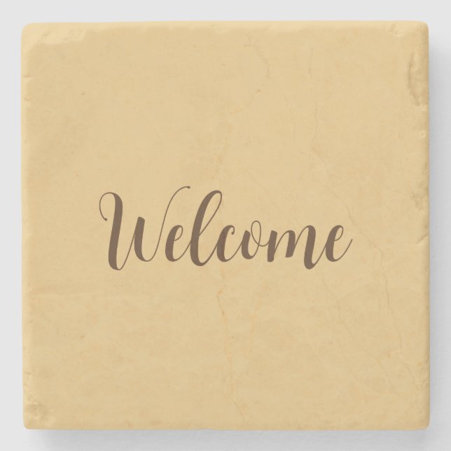 Latte Colour Welcome Professional Name Template Stone Coaster (Front)