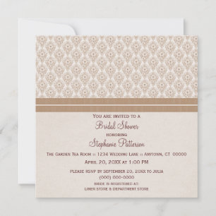 Latte Dramatic Damask Bridal Shower Invite
