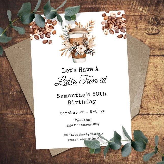 Latte Fun Coffee 50th Adult Birthday Invitation (Creator Uploaded)