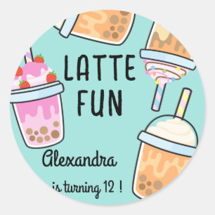 Latte fun coffee bobba tea birthday classic round sticker