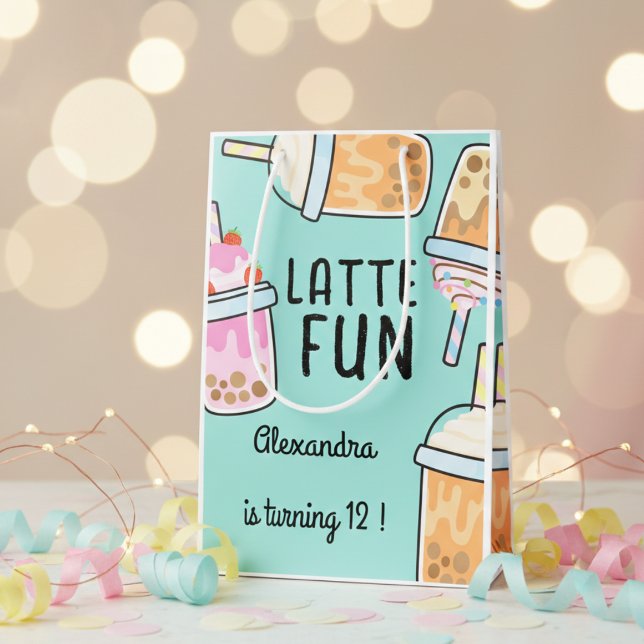 Latte fun coffee bobba tea birthday medium gift bag (Creator Uploaded)