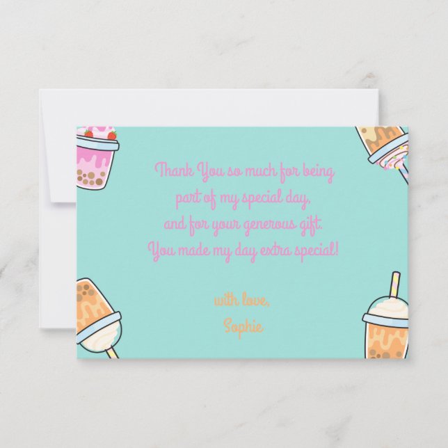 Latte fun coffee bobba tea birthday thank you card (Front)
