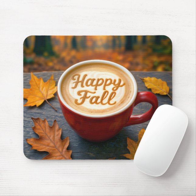 Latte Happy Fall In Red Mug Mouse Pad (With Mouse)