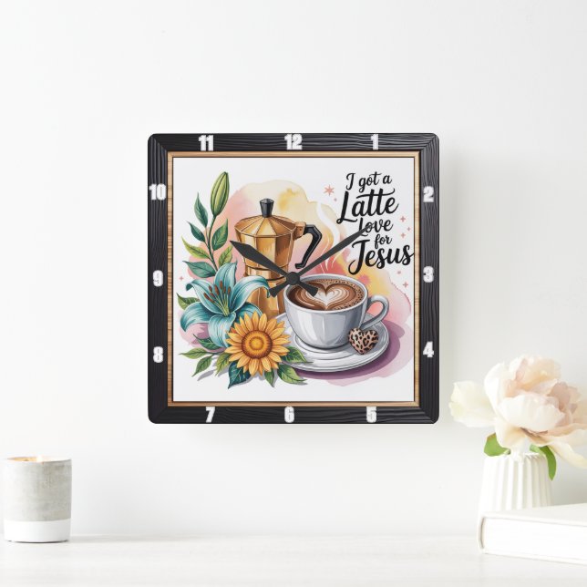 Latte Love Jesus Coffee  Square Wall Clock (Home)