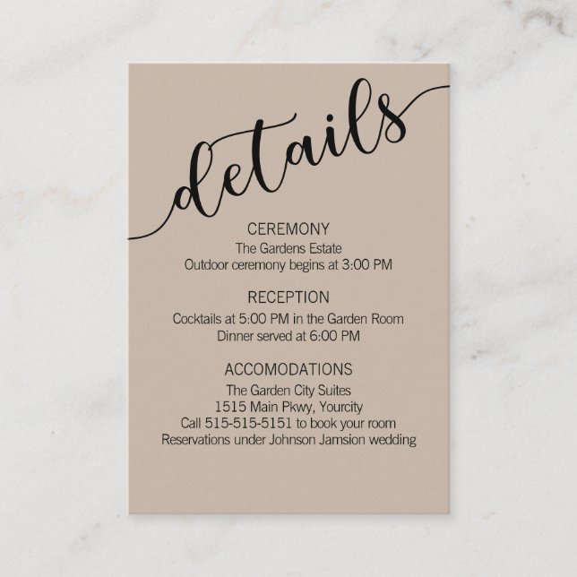 Latte Mocha Black Love Script Details  Enclosure Card (Front)