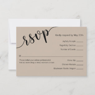 Latte Mocha Black Love Script Minimal RSVP Card
