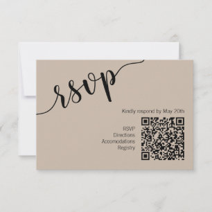 Latte Mocha Black Love Script Minimalist Wedding   RSVP Card