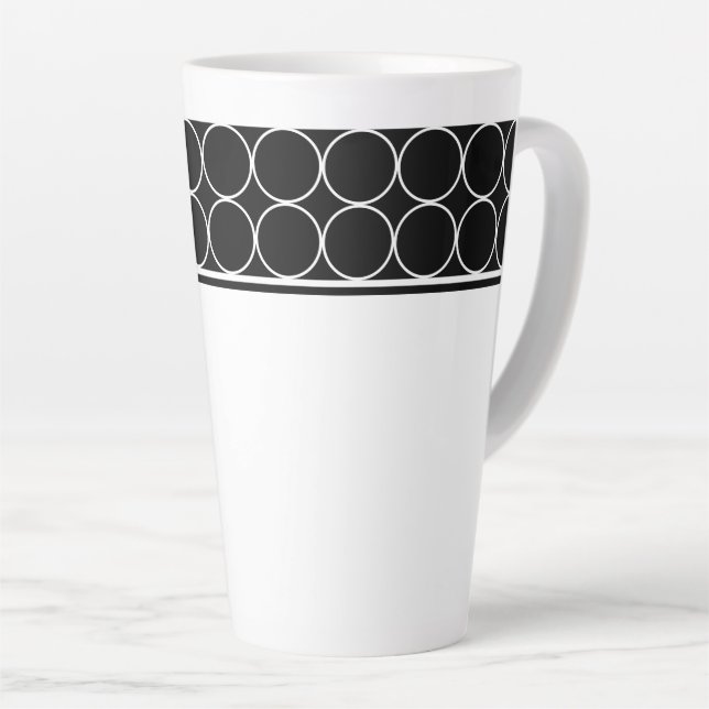 Latte Mug-Black & White Dots Mug (Right Angle)
