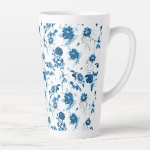 Latte Mug-Blue Floral Latte Mug