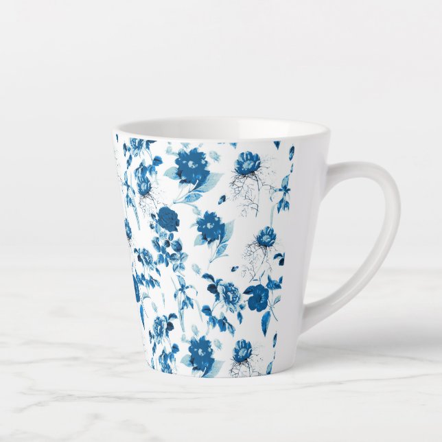 Latte Mug-Blue Floral Latte Mug (Right)