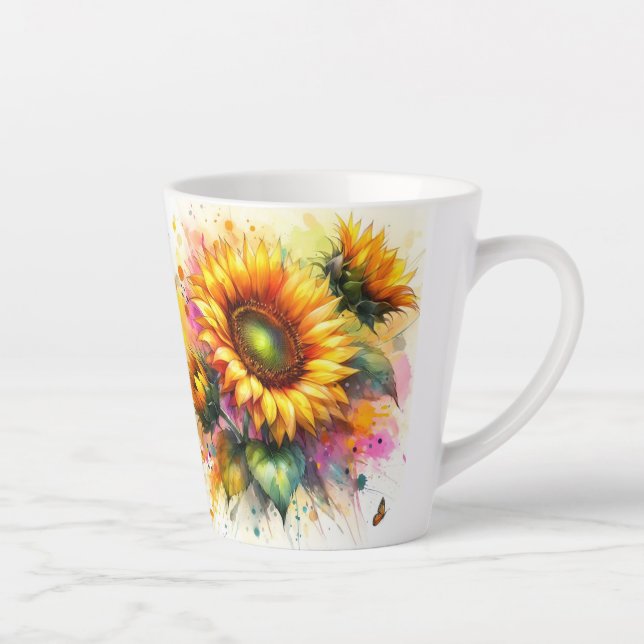 Latte Mug - Fleurs de soleil jaunes (Droite)