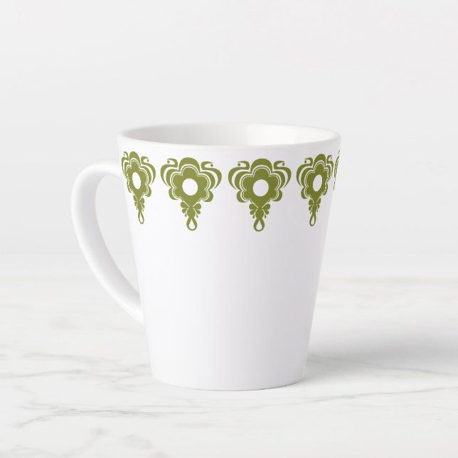 Latte Mug in Retro Simplicity 2 - Olive (Left Angle)