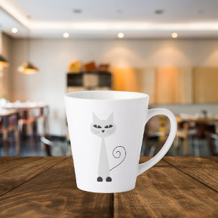 Latte Mug Minimalist Grey Cat