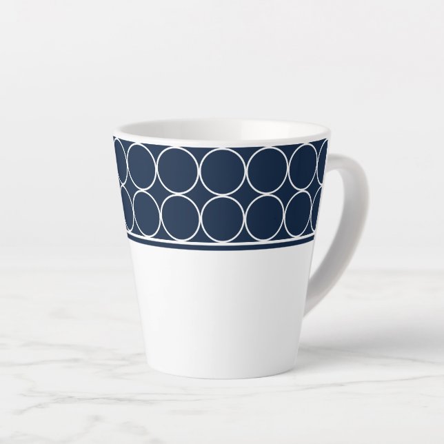 Latte Mug-Navy & White Dots Latte Mug (Right Angle)