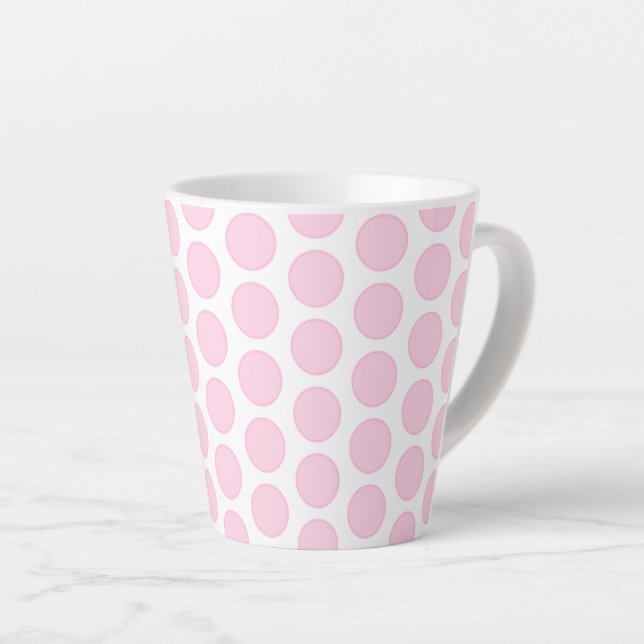 Latte Mug-Pink Polka Dots Latte Mug (Right Angle)
