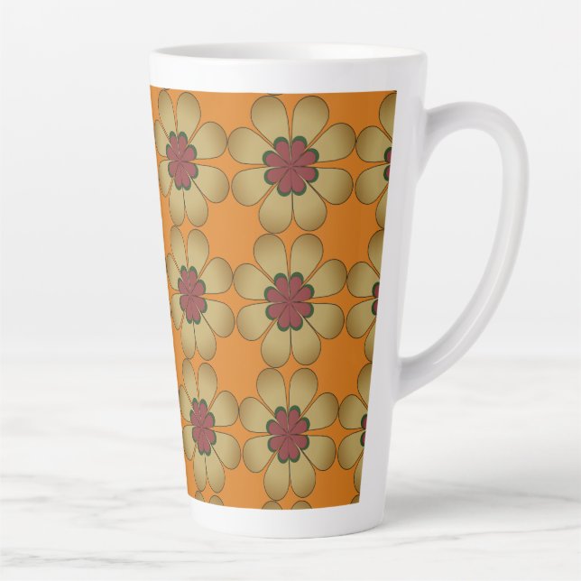 Latte Mug - Stylized Daisies on Orange (Right)