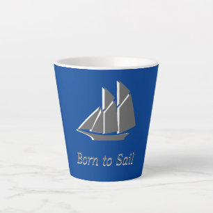 Latte Mug - Voilier gris sur Blue