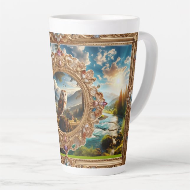 Latte Mug Wit Elaborate Art (Right Angle)