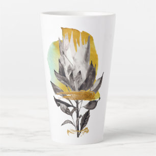 Latte Mug with  protea flower with gold 