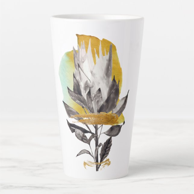 Latte Mug with  protea flower with gold  (Front)