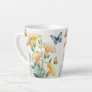 Latte Mug - Yellow Morning Glory et Butterflies