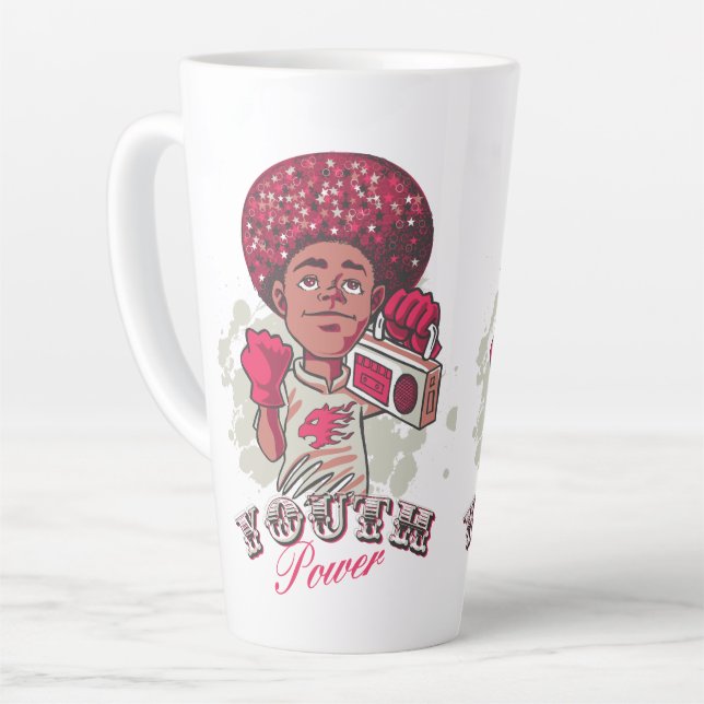 Latte Mug – YOUTH Power Afro & Boombox Urban  (Angle gauche)