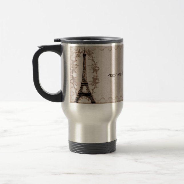 Latte Paris Grunge Travel Mug (Left)